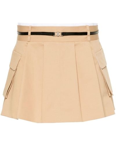 Maje Pleat-detail Belted Mini Skirt - Natural
