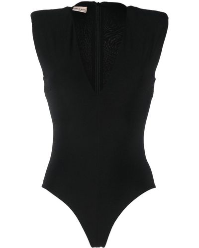 Blanca Vita Padded-shoulder V-neck Bodysuit - Black