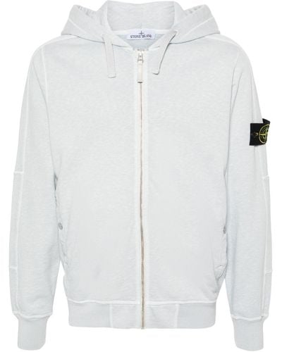 Stone Island Compass-badge Zip-up Hoodie - White