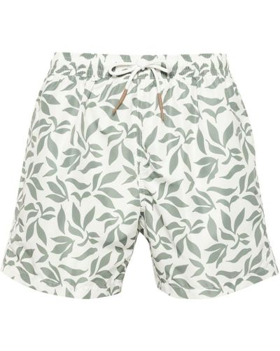 Eleventy Floral-print Swim Shorts - Green