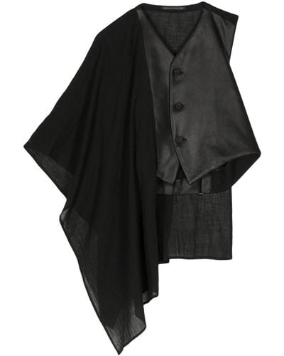 Yohji Yamamoto Asymmetric Panelled Leather Vest - ブラック