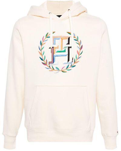 Tommy Hilfiger Logo-embroidered Knitted Hoodie - Natural