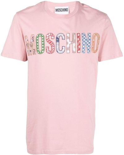 Moschino Patchwork Logo Short Sleeve Tee - Pink
