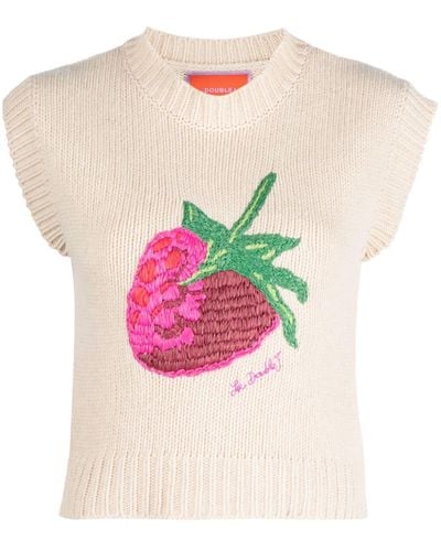 La DoubleJ Lampone Embroidered Knitted Vest - Pink