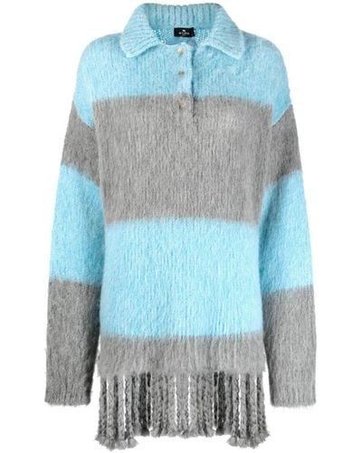 Etro Fringed-edge Sweater Minidress - Blue