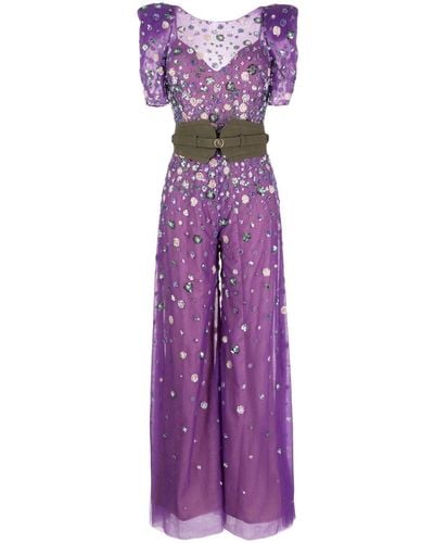 Saiid Kobeisy Embellished Tulle Jumpsuit - Purple