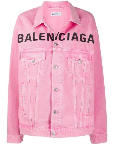 Balenciaga Embroidered Logo Denim Jacket - Pink