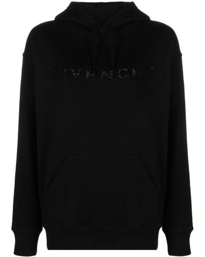 Givenchy Rhinestone-logo Cotton Hoodie - Black