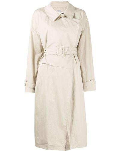 Pushbutton Belted Trench Coat - Brown