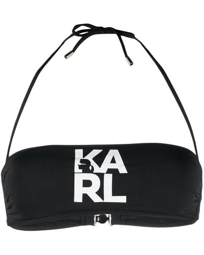Karl Lagerfeld Haut de bikini bandeau à logo imprimé - Noir