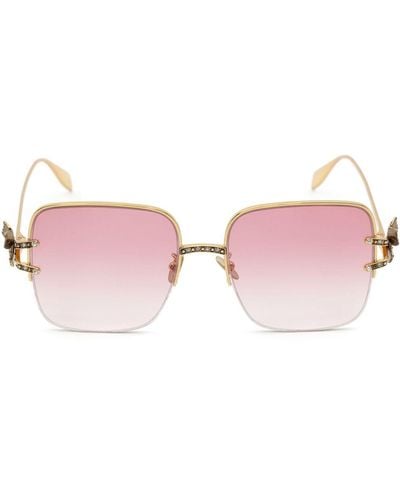 Alexander McQueen Butterfly-jewelled Square-frame Sunglasses - Pink