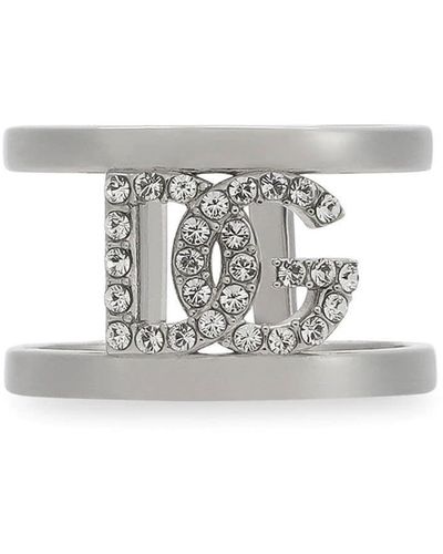 Dolce & Gabbana Dg-logo Crystal-embellished Ring - White