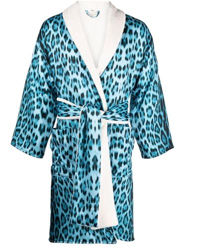 Roberto Cavalli Badjas Met Luipaardprint - Blauw