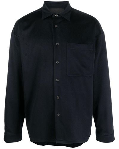 Prada Camisa de cachemira con bolsillo de parche - Azul