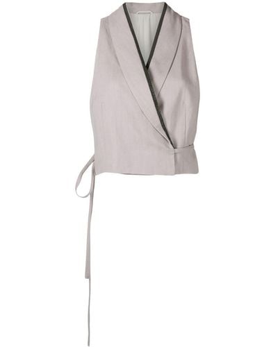 Brunello Cucinelli Cropped Silk-linen Gilet Jacket - White
