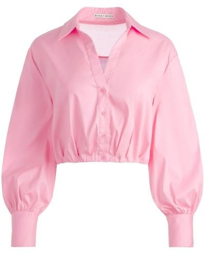 Alice + Olivia Trudy Cotton-blend Cropped Blouse - Pink