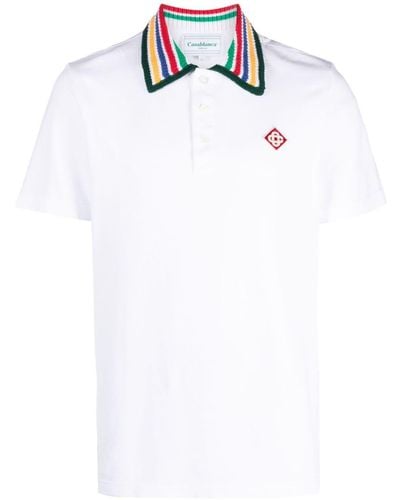 Casablancabrand Striped-collar Regular-fit Organic-cotton Piqué Polo Shirt - White