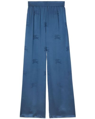 Burberry Pantaloni a gamba ampia con logo jacquard - Blu