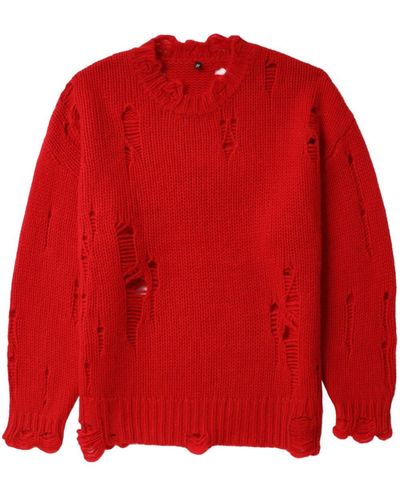 R13 Kaschmirpullover in Distressed-Optik - Rot