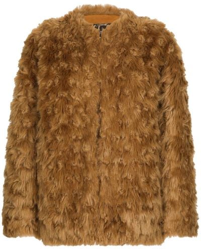 Dolce & Gabbana Cappotto in finta pelliccia senza colletto - Marrone
