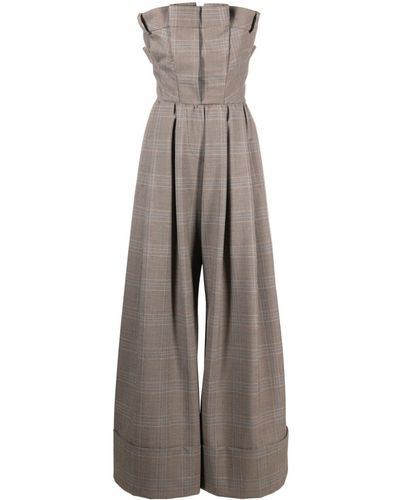 Moschino Prince Of Wales-pattern Strapless Jumpsuit - Brown