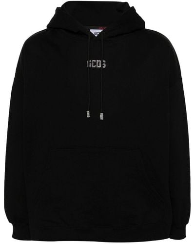 Gcds Crystal-Embellished-Logo Cotton Hoodie - Black