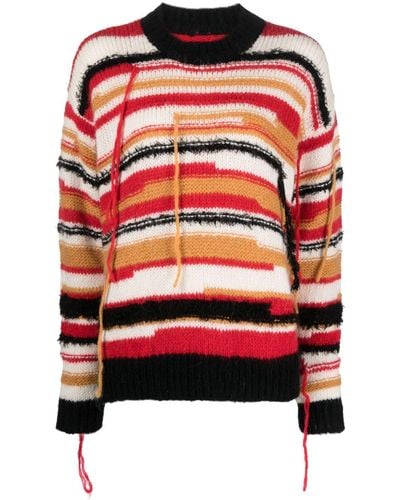 Patrizia Pepe Distressed Striped Sweater - Red