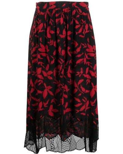Zadig & Voltaire Joslin Leaf-print Midi Skirt - Red