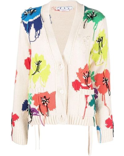 Off-White c/o Virgil Abloh Floral-embroidered Knitted Cardigan