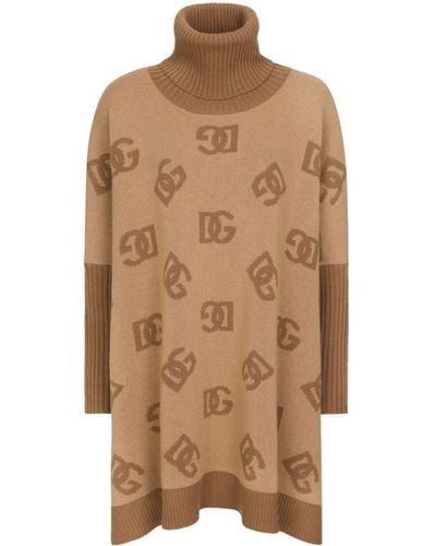 Dolce & Gabbana Intarsia-knit Roll-neck Poncho - Brown
