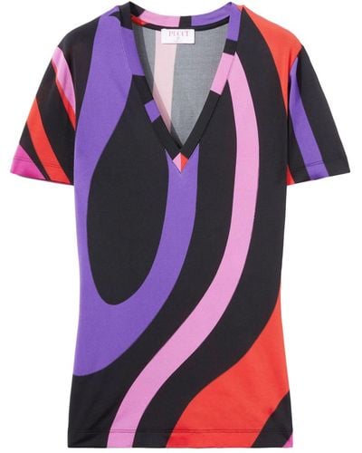 Emilio Pucci Abstract-print Satin T-shirt - Red