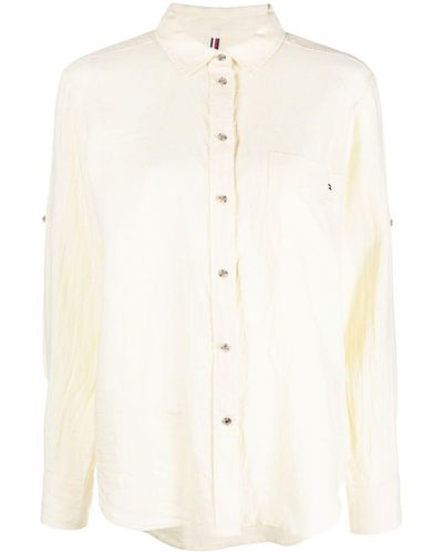 Tommy Hilfiger Embroidered-logo Long-sleeve Shirt - Natural