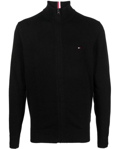 Tommy Hilfiger Embroidered-logo Zip-up Sweater - Black