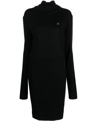 Vivienne Westwood Orb Logo-embroidered Ribbed Dress - Black