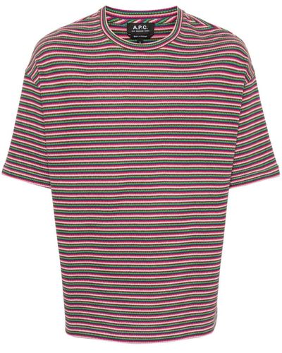 A.P.C. Striped Cotton T-shirt - Red