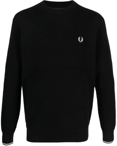 Fred Perry Waffle-knit Logo-embroidered Jumper - Black
