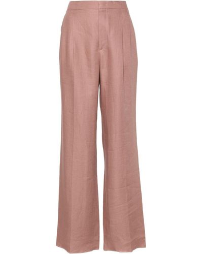 Tagliatore Pleat-detail Linen Trousers - Pink