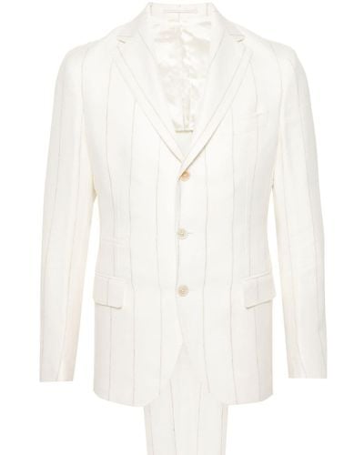 Eleventy Pinstriped Linen-blend Suit - White