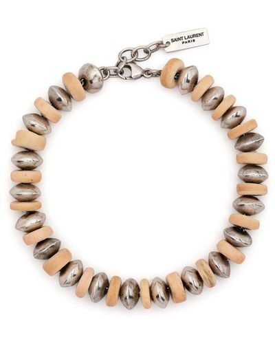 Saint Laurent Bracelet de perles à breloque logo - Métallisé