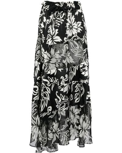 Sacai Floral-print Pleated Midi Skirt - Black