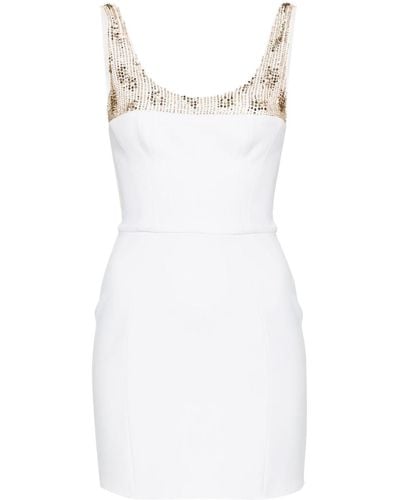 Elisabetta Franchi Beaded Crepe Mini Dress - White