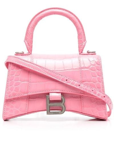 Balenciaga Hourglass Crocodile-embossed Handbag - Pink