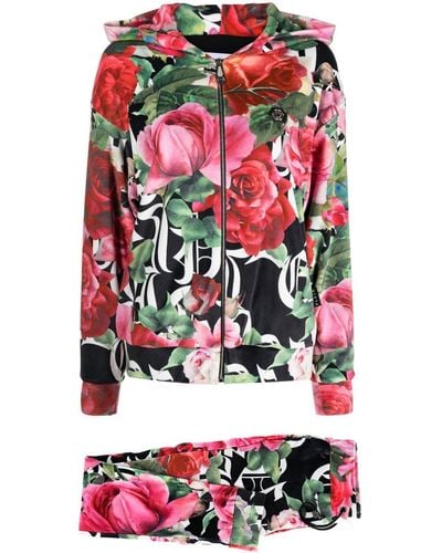 Philipp Plein Jogginganzug mit Blumen-Print - Weiß