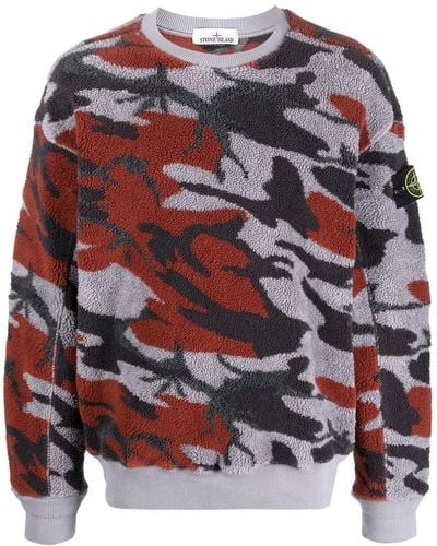 Stone Island Fleecepullover mit Camouflagemuster - Rot