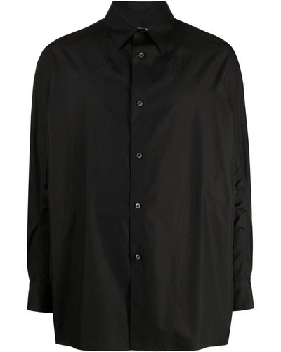 Fumito Ganryu Straight-point Collar Cotton Shirt - Black