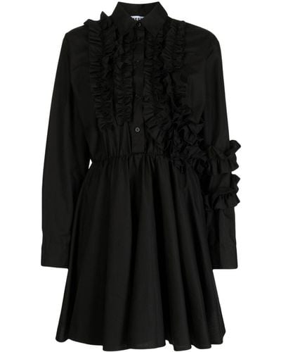 MSGM Ruffled-detail Poplin Shirt Dress - Black