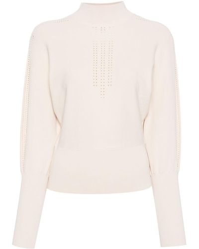 Patrizia Pepe Perforated-detail Puff-sleeve Knit Top - White