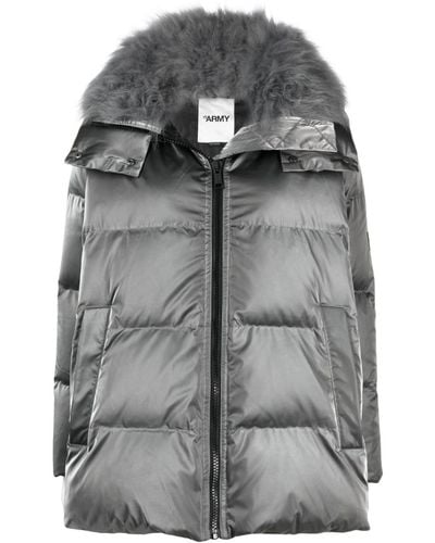 Yves Salomon Hooded Zip-up Quilted Down Coat - Grey