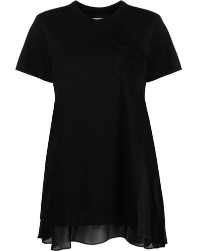 Sacai T-shirt en coton à ourlet superposé - Noir