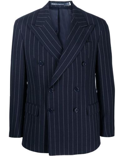 Polo Ralph Lauren Double-breasted Vertical Stripe Blazer - Blue